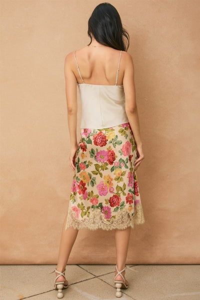 floral satin skirt