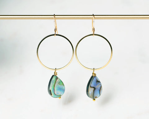 gold hoops with abalone