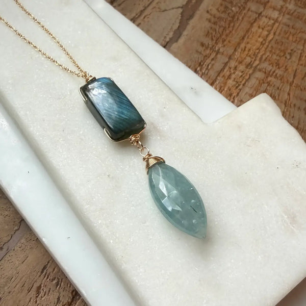 Labradorite and aquamarine necklace