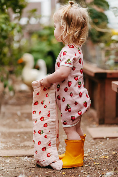 field of strawberries onesie