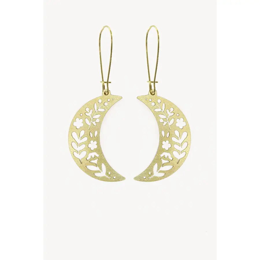 brass crescent moon earrings