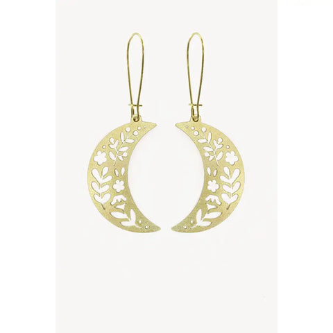 brass crescent moon earrings