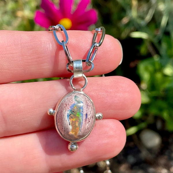 Natural fire opal sterling necklace