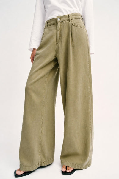 olive demim pleated jeans