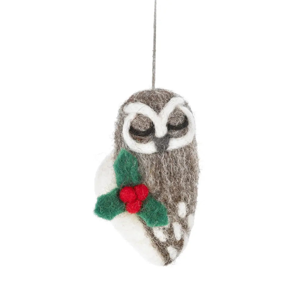 sweet sleepy owl wool ornament