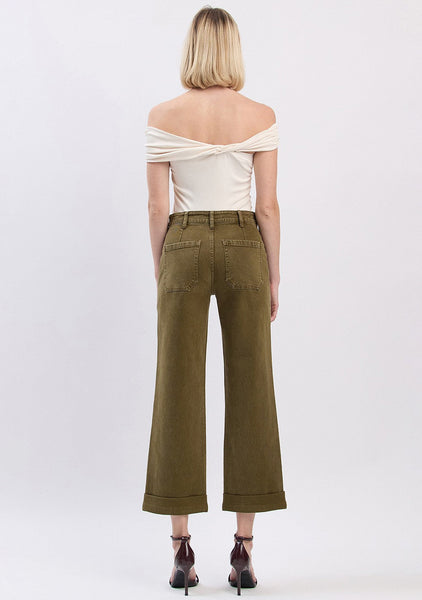 high rise olive jeans