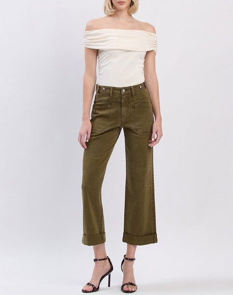 high rise olive jeans