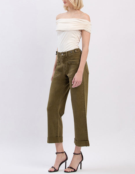 high rise olive jeans