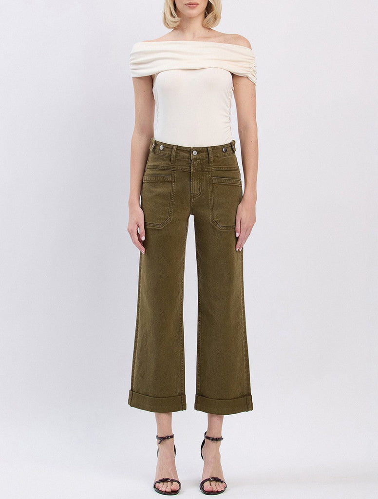 high rise olive jeans