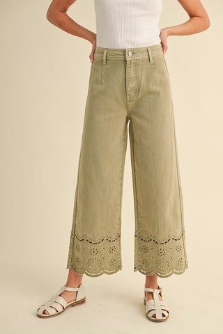 washed olive crop jeans