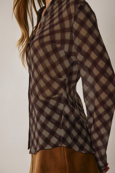 sheer button-up top