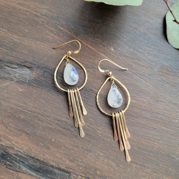 gold moonstone fringe earrings