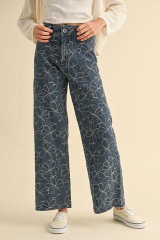 pattern denim pants