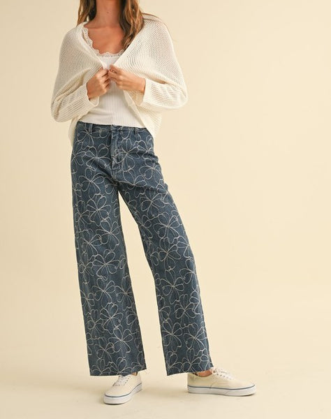 pattern denim pants