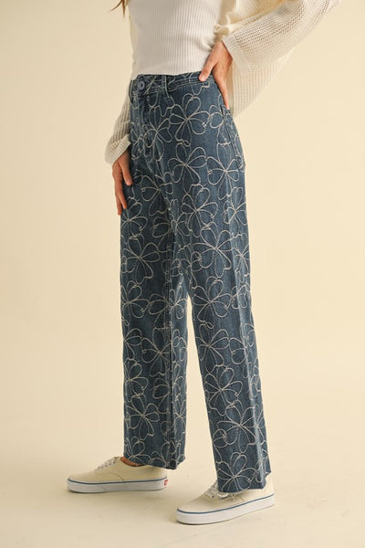 pattern denim pants
