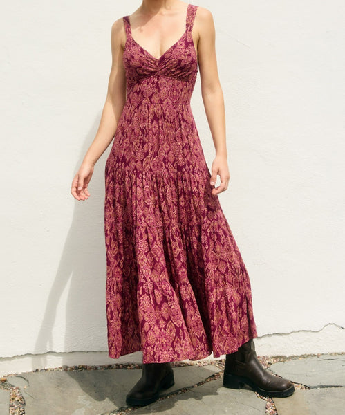 golden sangria tie-back tiered dress