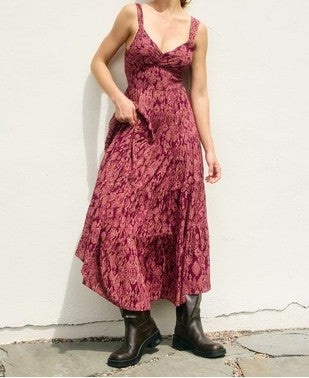golden sangria tie-back tiered dress