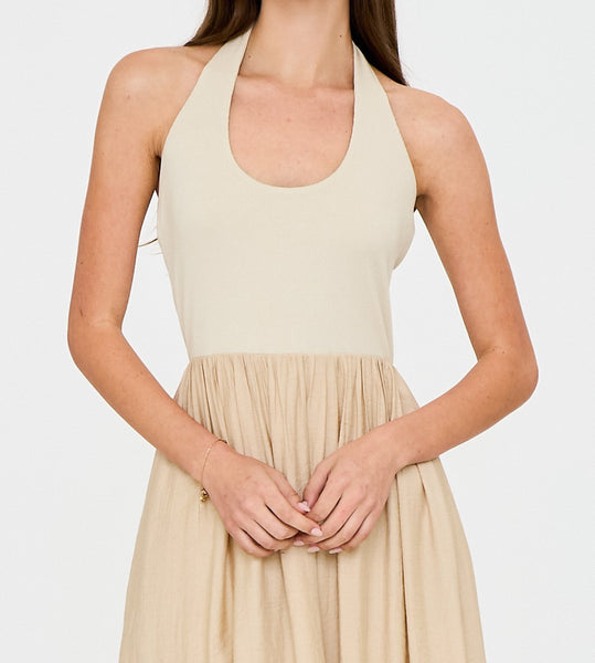 halter midi linen dress