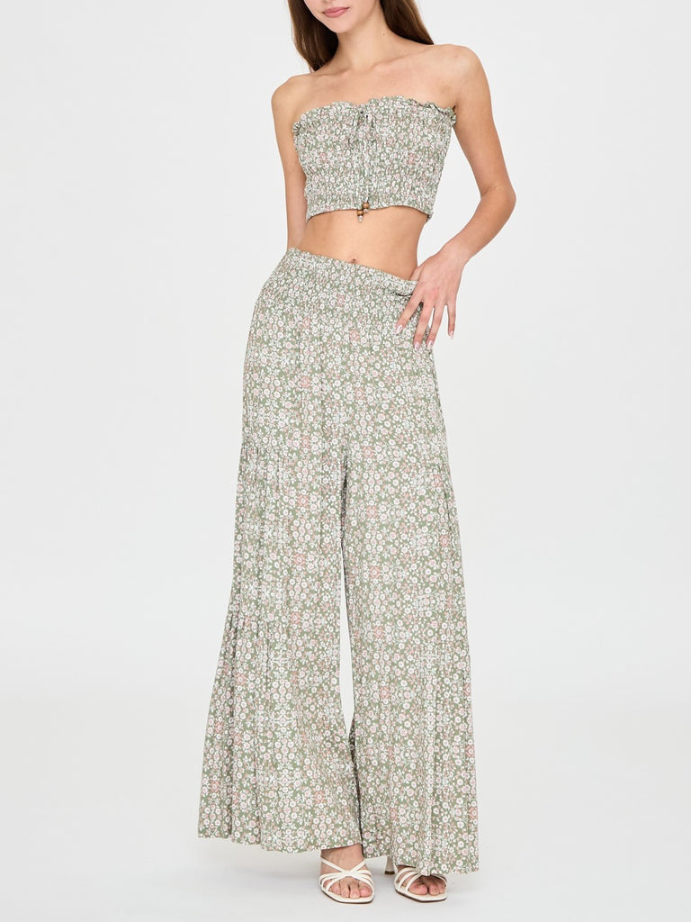 green floral flare pants