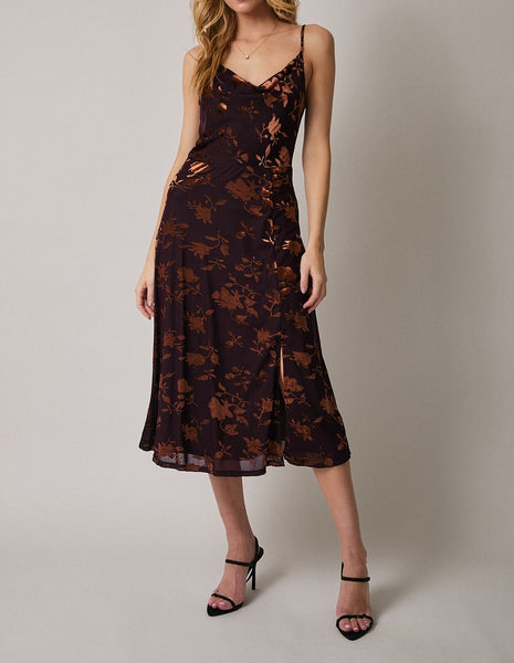 deep purple velvet midi dress