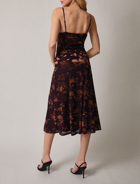 deep purple velvet midi dress