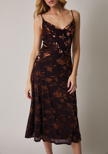 deep purple velvet midi dress
