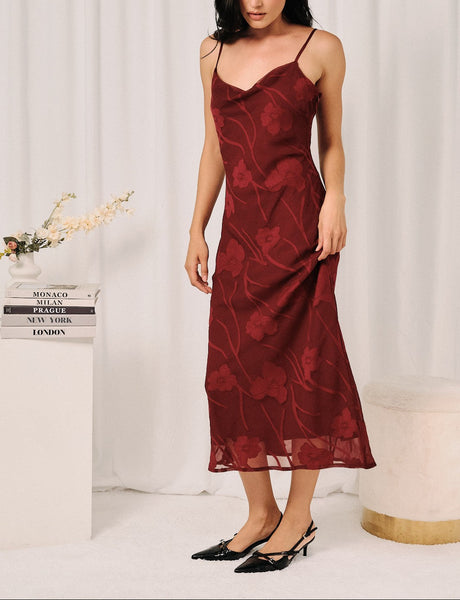 magenta floral midi dress
