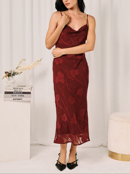 magenta floral midi dress