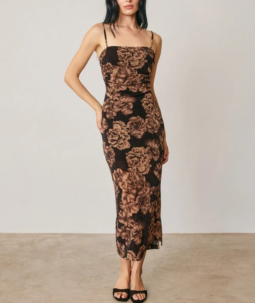 metallic floral dress