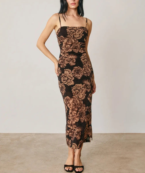 metallic floral dress