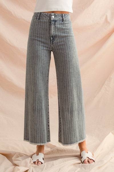 cut off pinstripe jeans