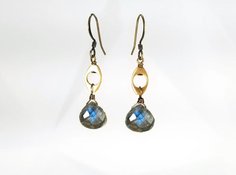 Labradorite and brushed brass earrings