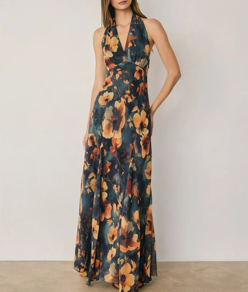floral halter maxi dress