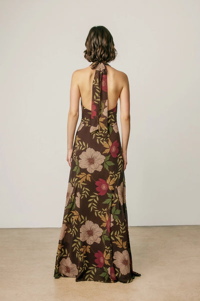 earthy floral halter dress