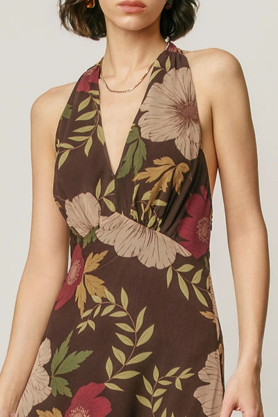 earthy floral halter dress