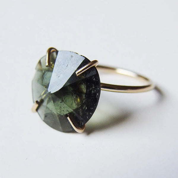 Olive Green Moldavite Ring