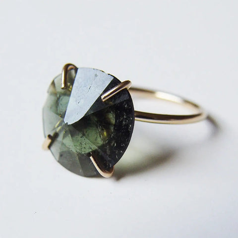 Olive Green Moldavite Ring
