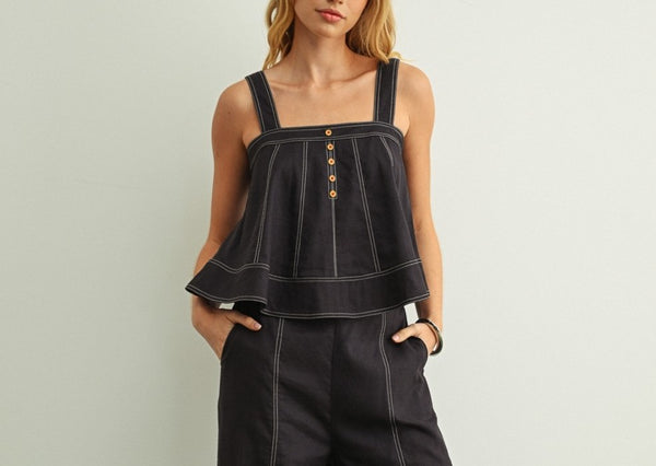 crop black stitch top