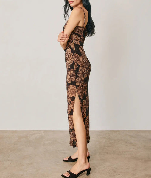 metallic floral dress