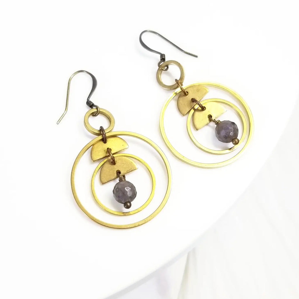labradorite brass earrings