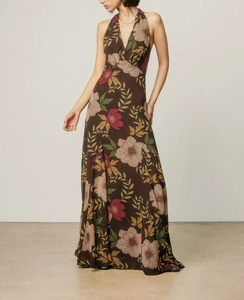 earthy floral halter dress