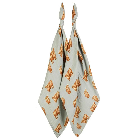 highland cow set of two burp cloth