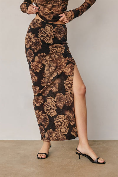 metallic floral skirt