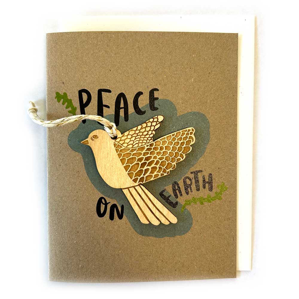 peace on earth- dove ornament w/ card- natural