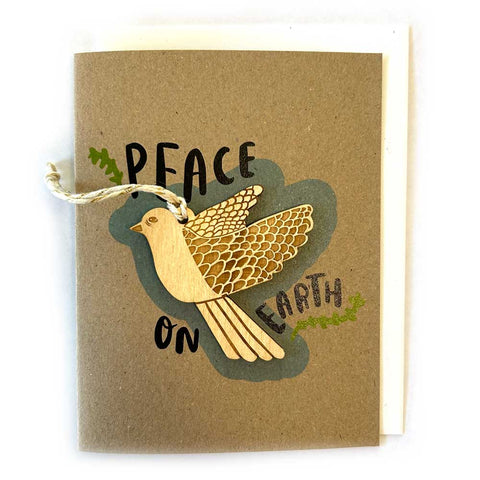 peace on earth- dove ornament w/ card- natural