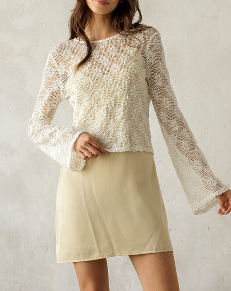 crochet bell sleeve cream top