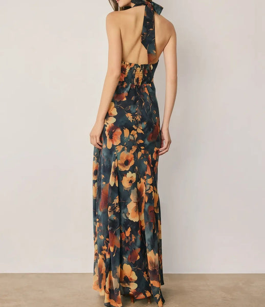 floral halter maxi dress