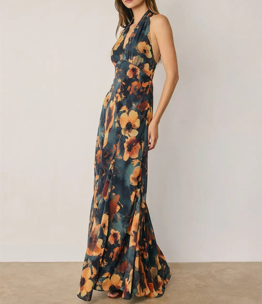 floral halter maxi dress