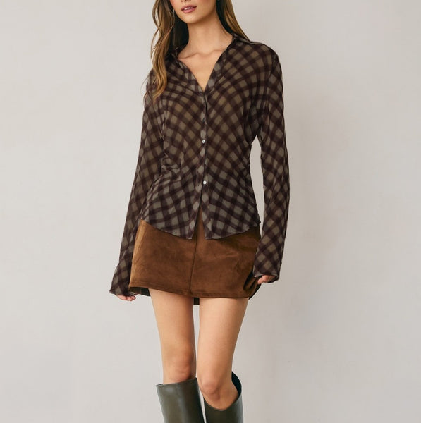 sheer button-up top