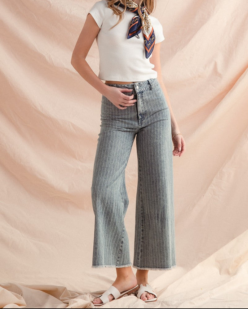 cut off pinstripe jeans